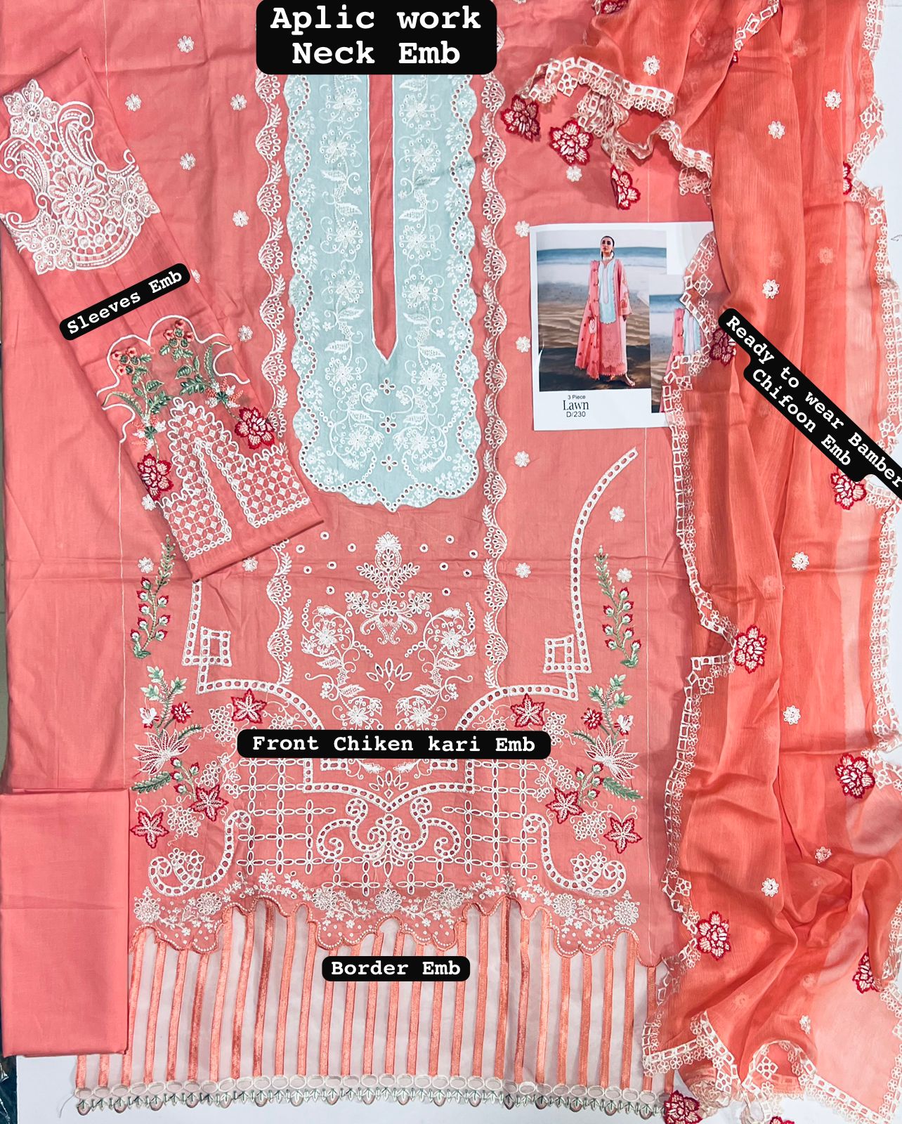 Qalamkar Lawn Embroidered 3 Piece | QR110