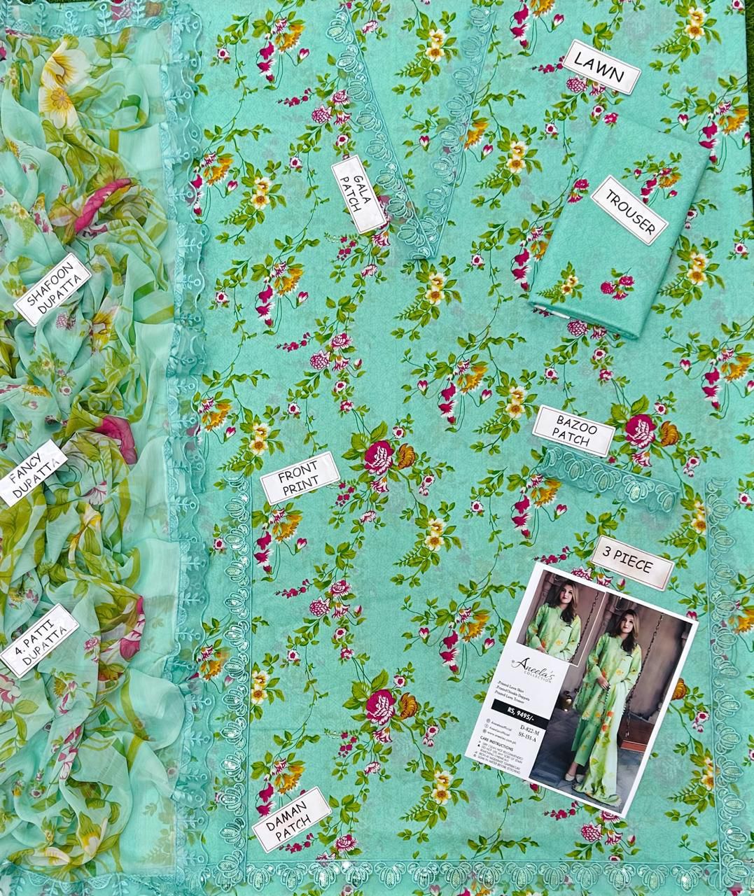 Aneela Lawn Embroidered 3 Piece | AN122