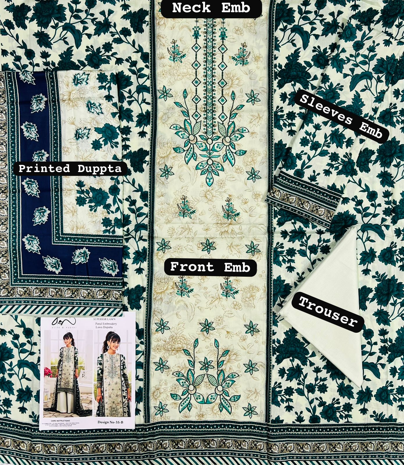 Asifa & Nabeel Lawn Embroidered 3 Piece | FL103