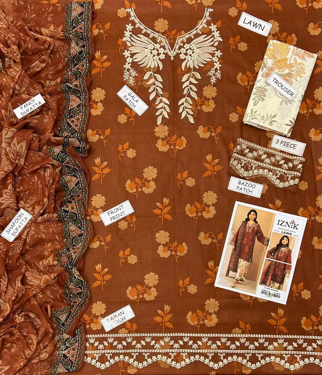 Iznik Lawn Embroidered 3 Piece | IZ112