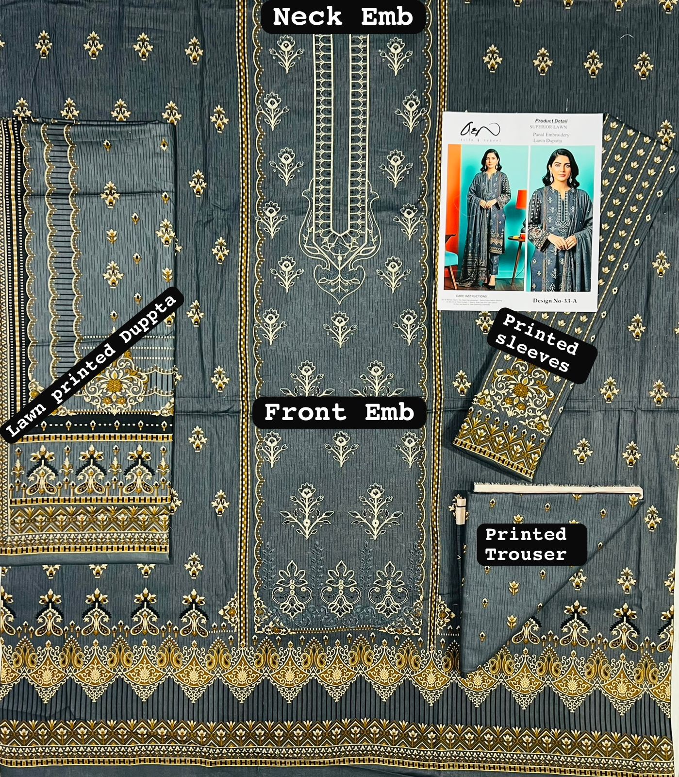 Asifa & Nabeel Lawn Embroidered 3 Piece | FL100