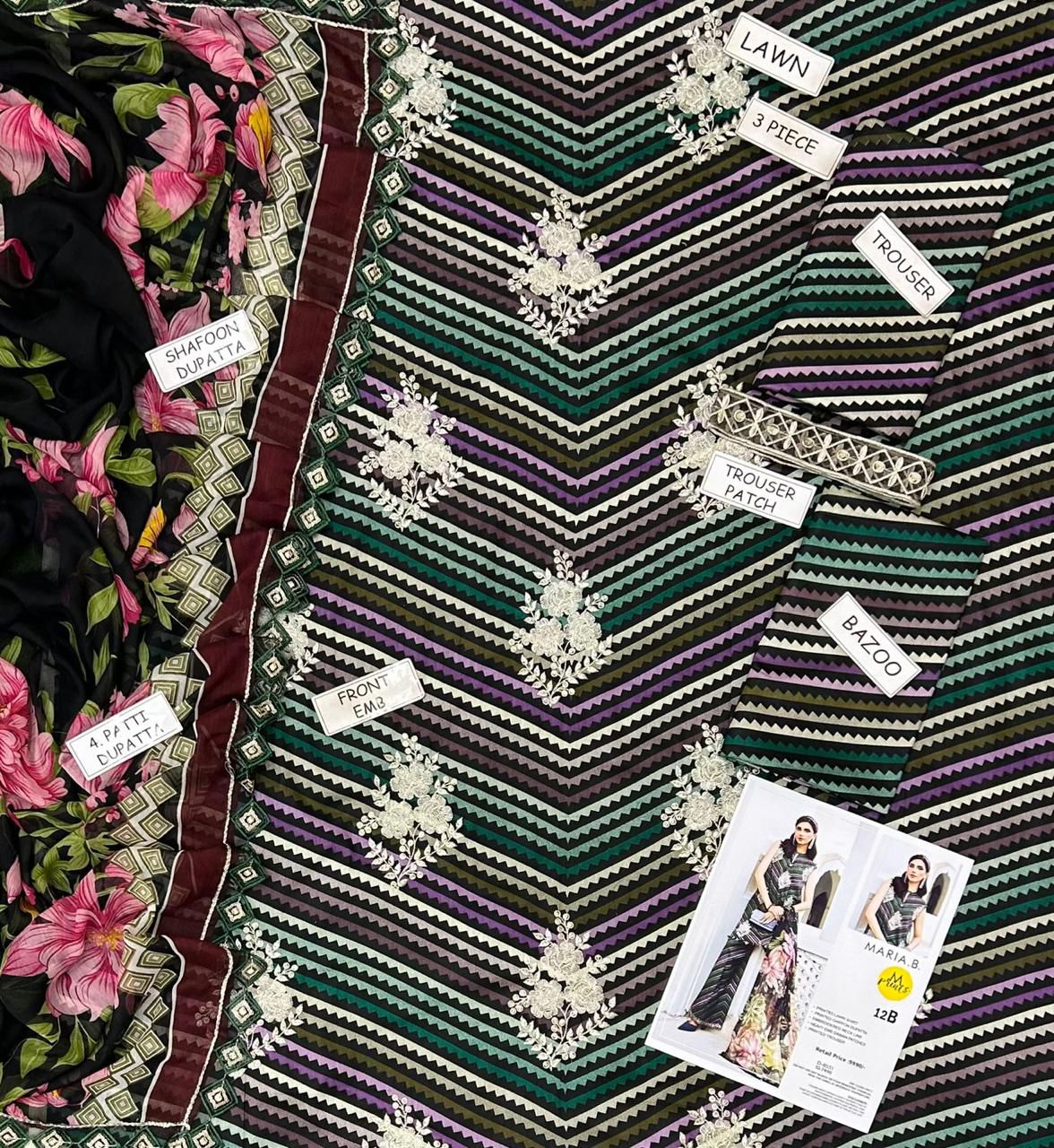 Maria B Lawn Embroidered 3 Piece | MB112