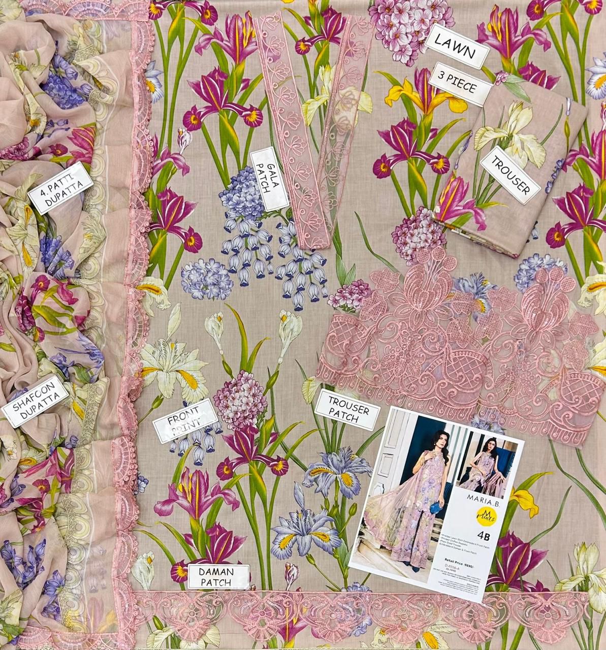 Maria B Lawn Embroidered 3 Piece | MB110