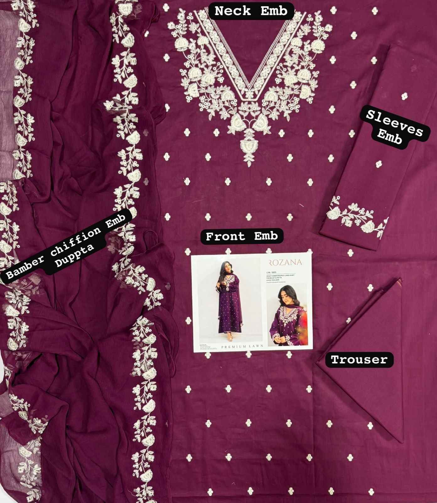 Rozana Lawn Embroidered 3 Piece | RA110