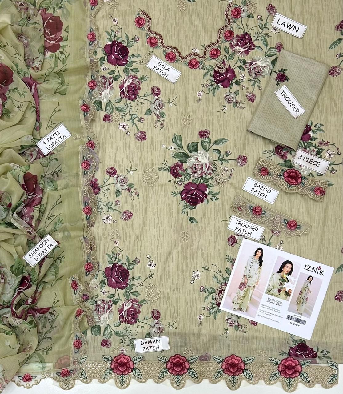 Iznik Lawn Embroidered 3 Piece | IZ113