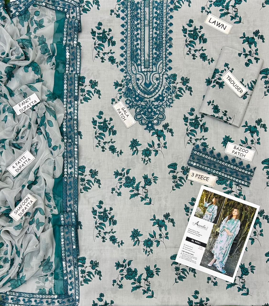 Aneela Lawn Embroidered 3 Piece | AN127