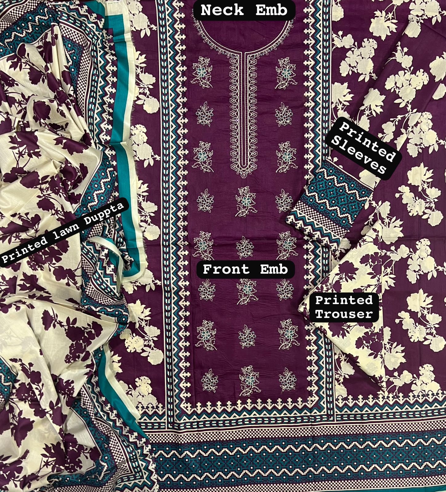 Asifa & Nabeel Lawn Embroidered 3 Piece | FL105