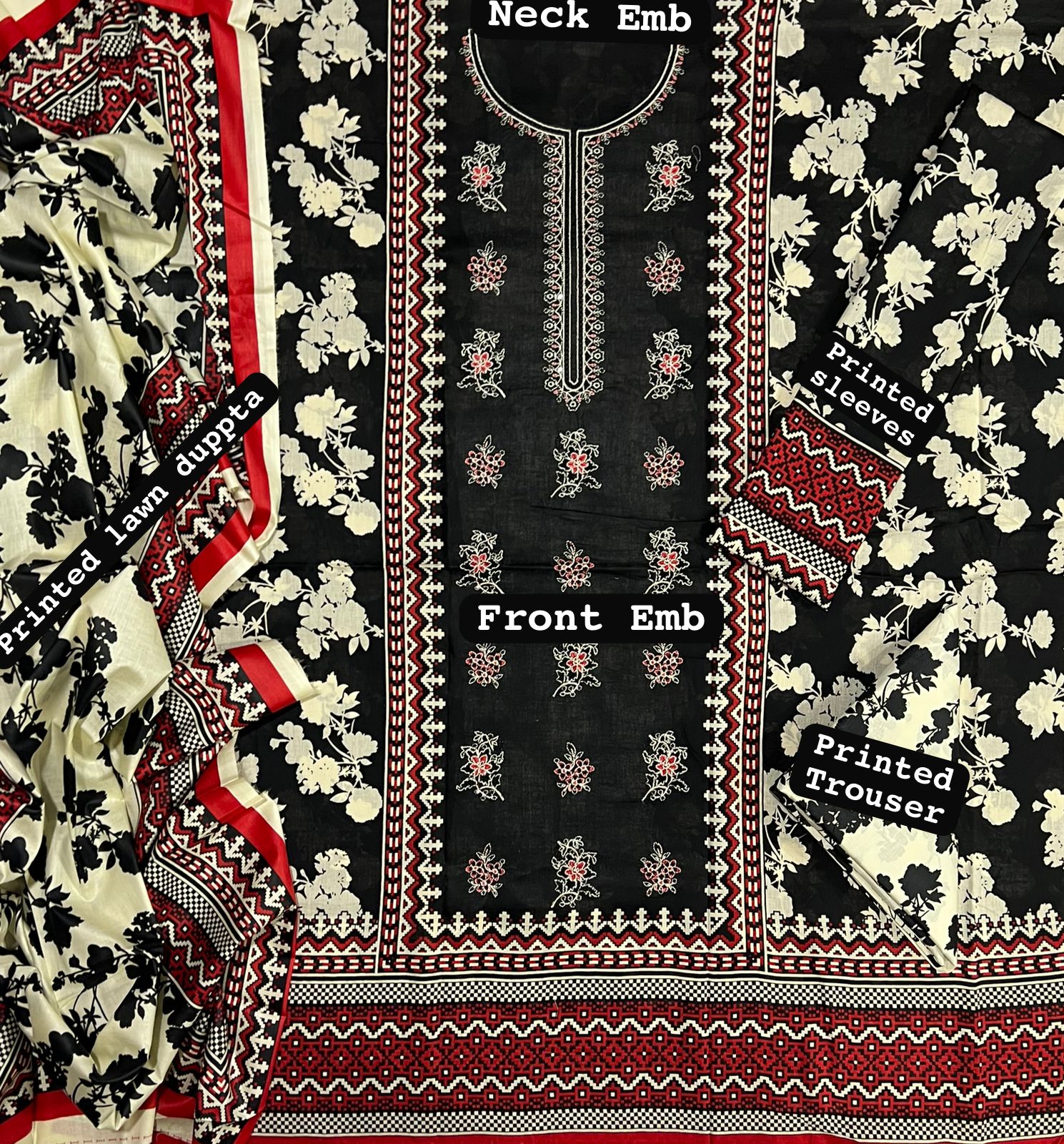 Asifa & Nabeel Lawn Embroidered 3 Piece | FL105