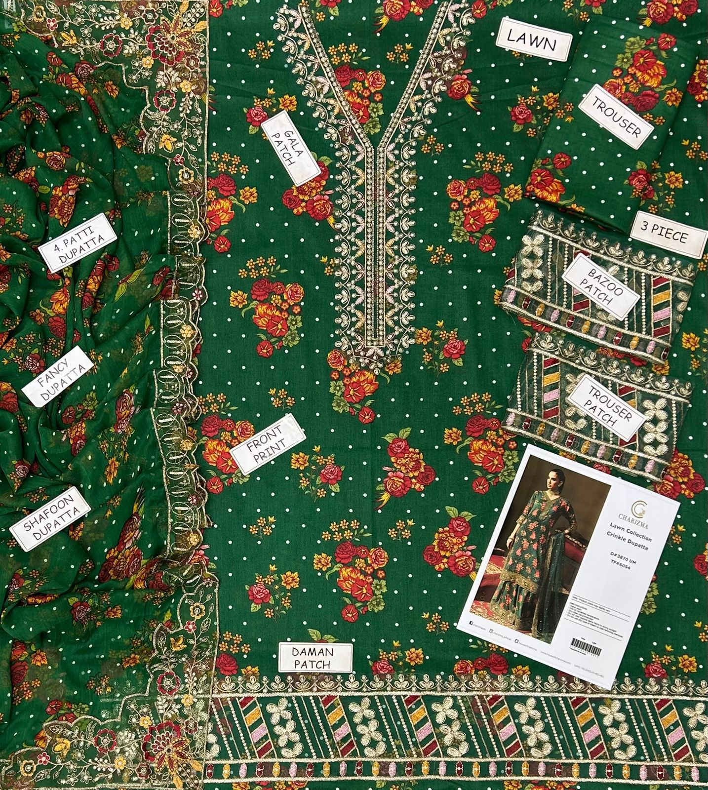 Charizma Lawn Embroidered 3 Piece | CZ102