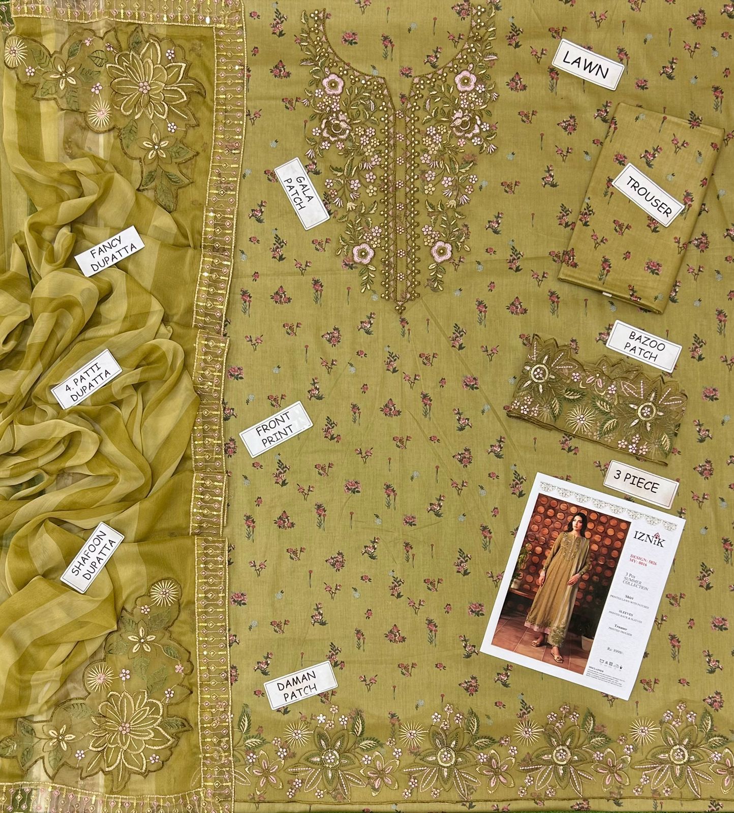 Iznik Lawn Embroidered 3 Piece | IZ121