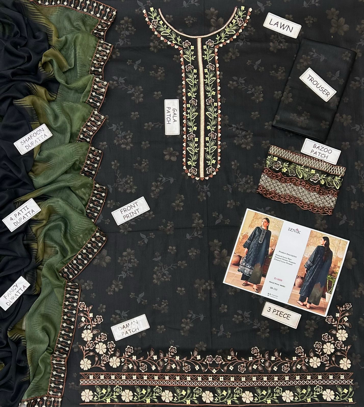 Iznik Lawn Embroidered 3 Piece | IZ120