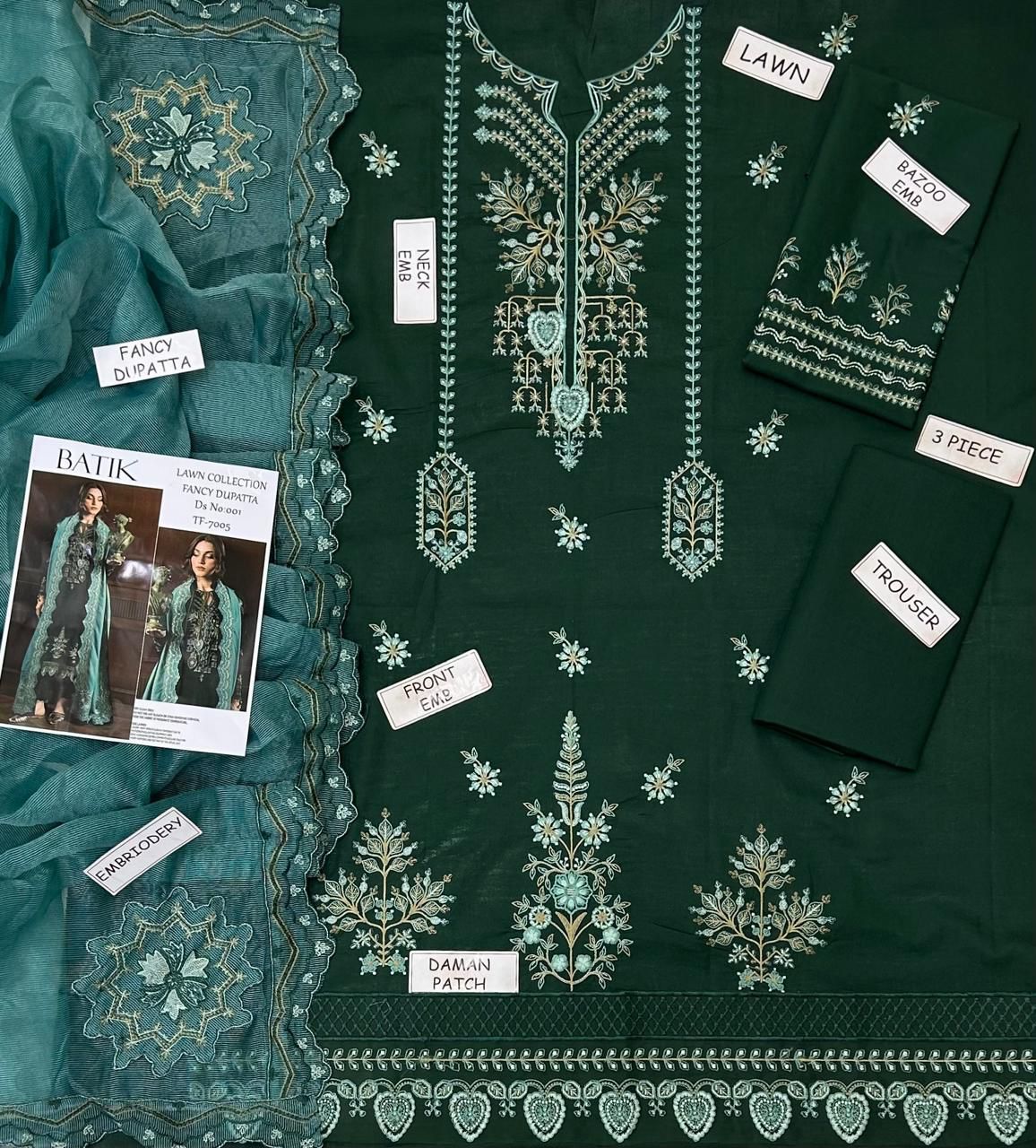 Batik Lawn Embroidered 3 Piece | BK115