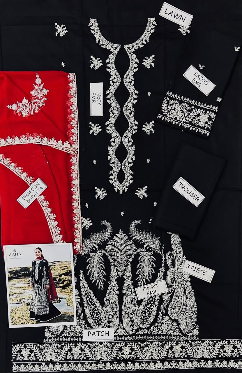 Zaha Lawn Embroidered 3 Piece | ZH111