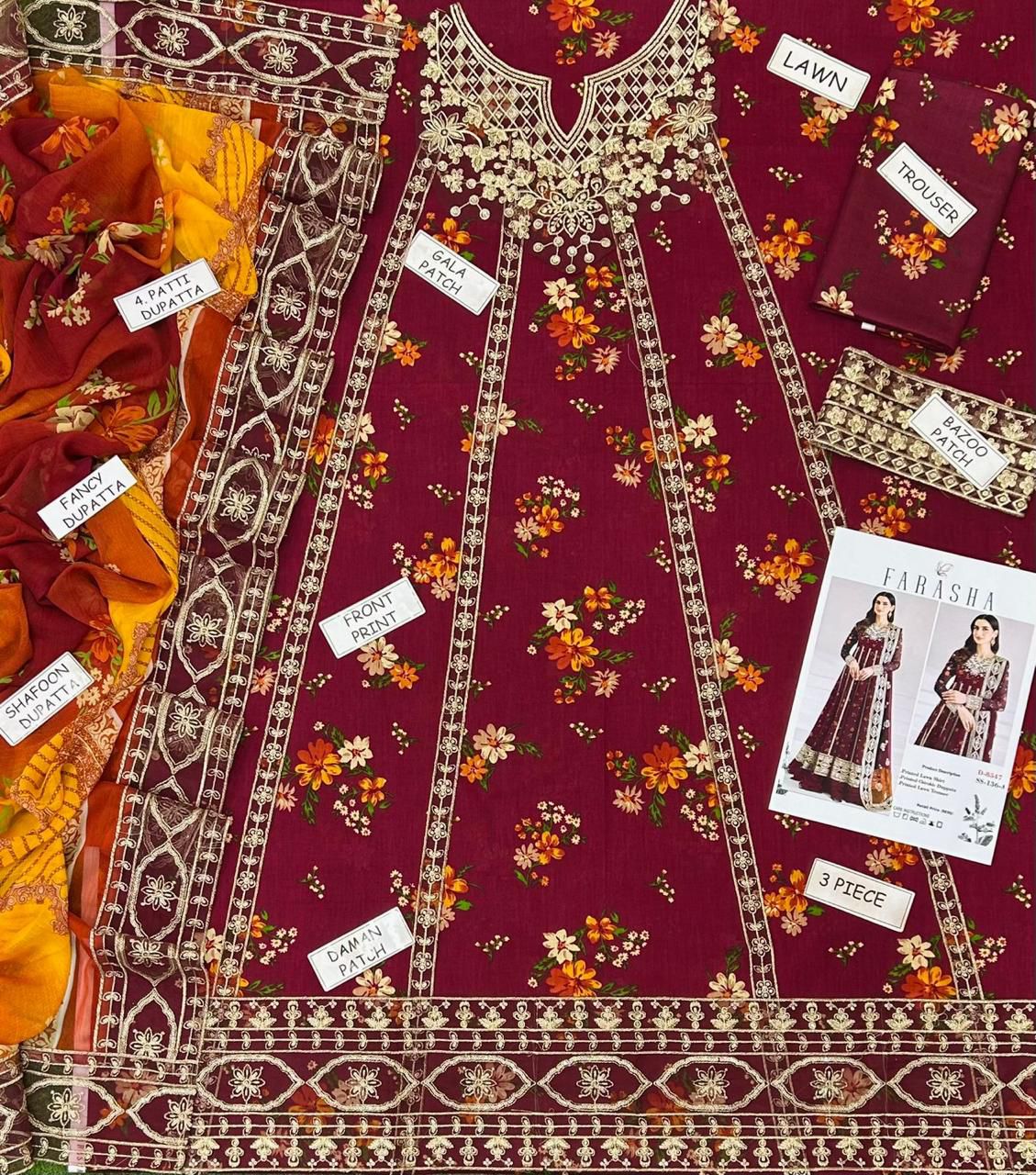 Farasha Lawn Embroidered 3 Piece | FR112