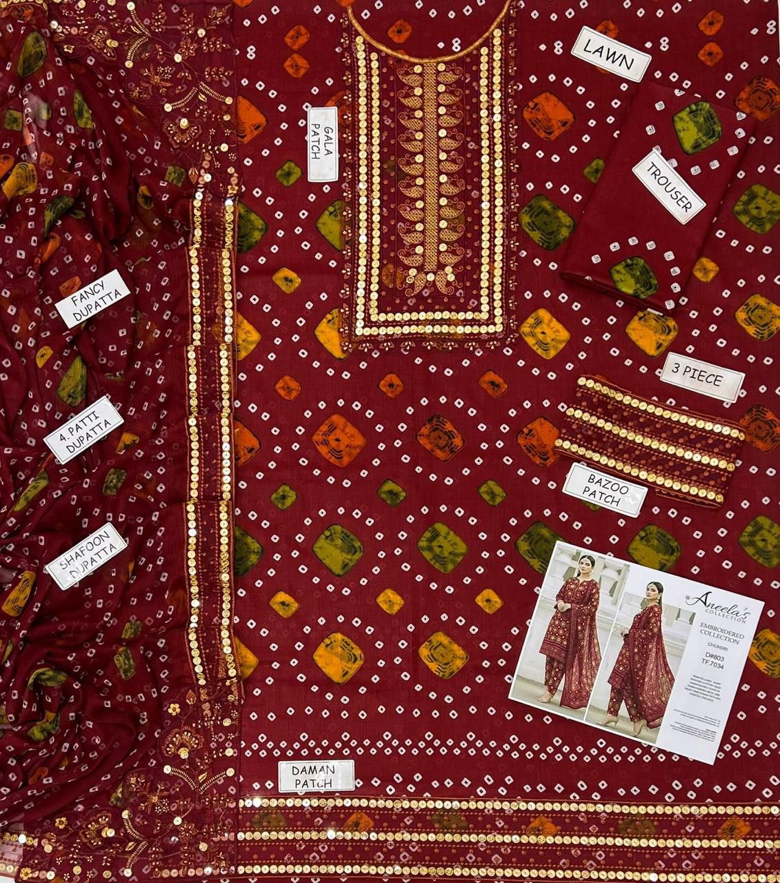 Aneela Lawn Embroidered 3 Piece | AN132