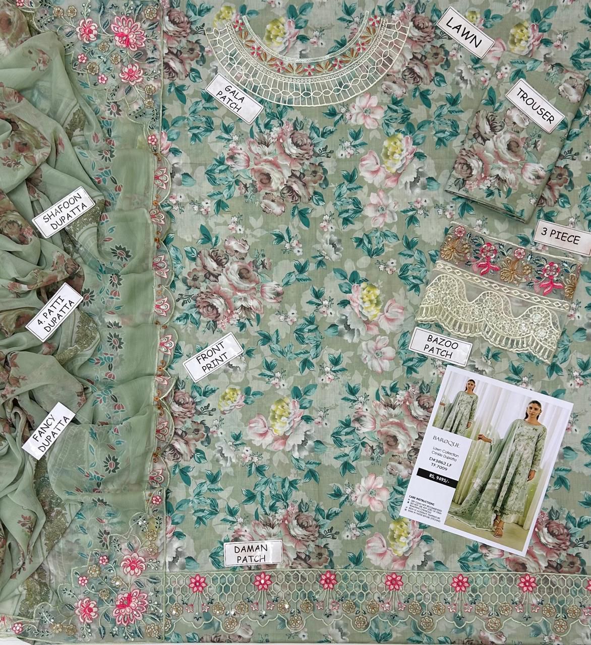 Baroque Lawn Embroidered 3 Piece | BQ123