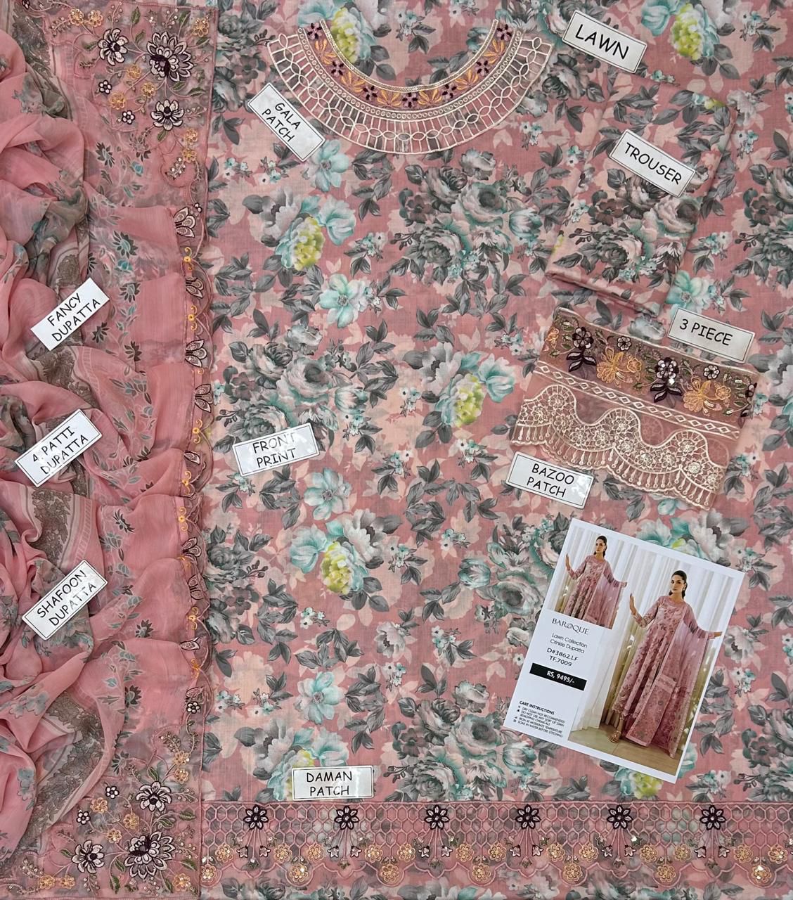 Baroque Lawn Embroidered 3 Piece | BQ123