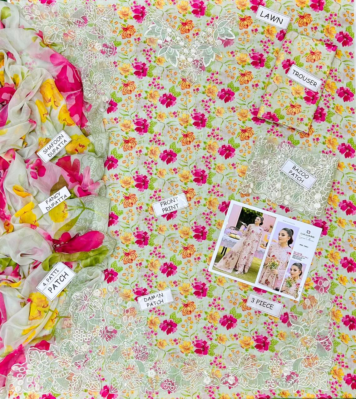 Lulusar Lawn Embroidered 3 Piece | LU110