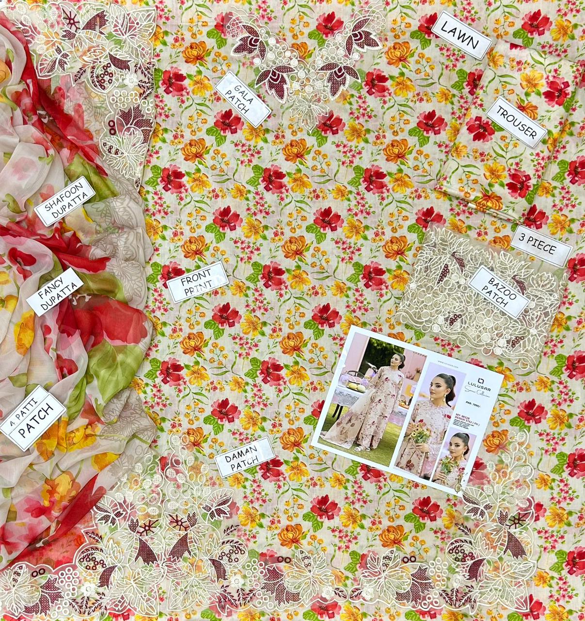 Lulusar Lawn Embroidered 3 Piece | LU110