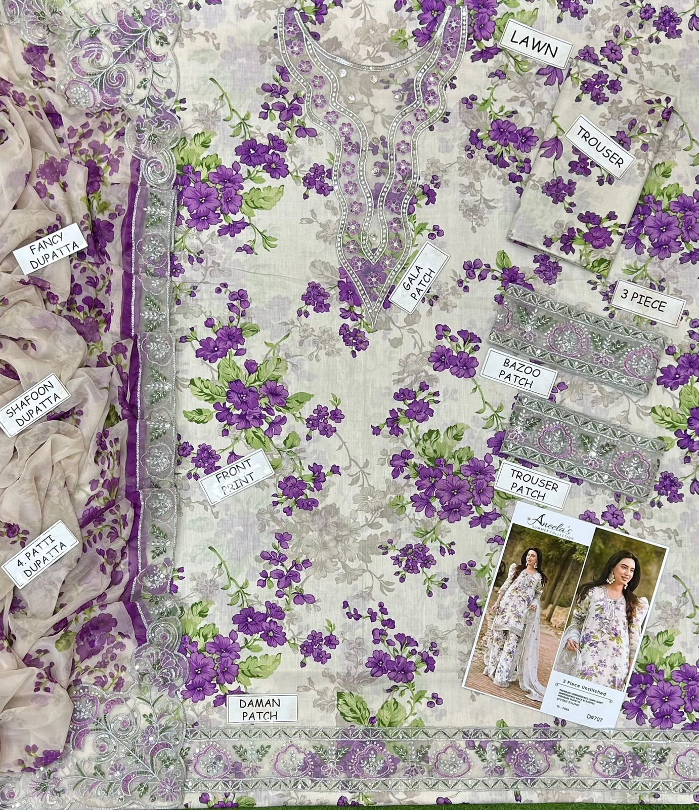 Aneela Lawn Embroidered 3 Piece | AN137