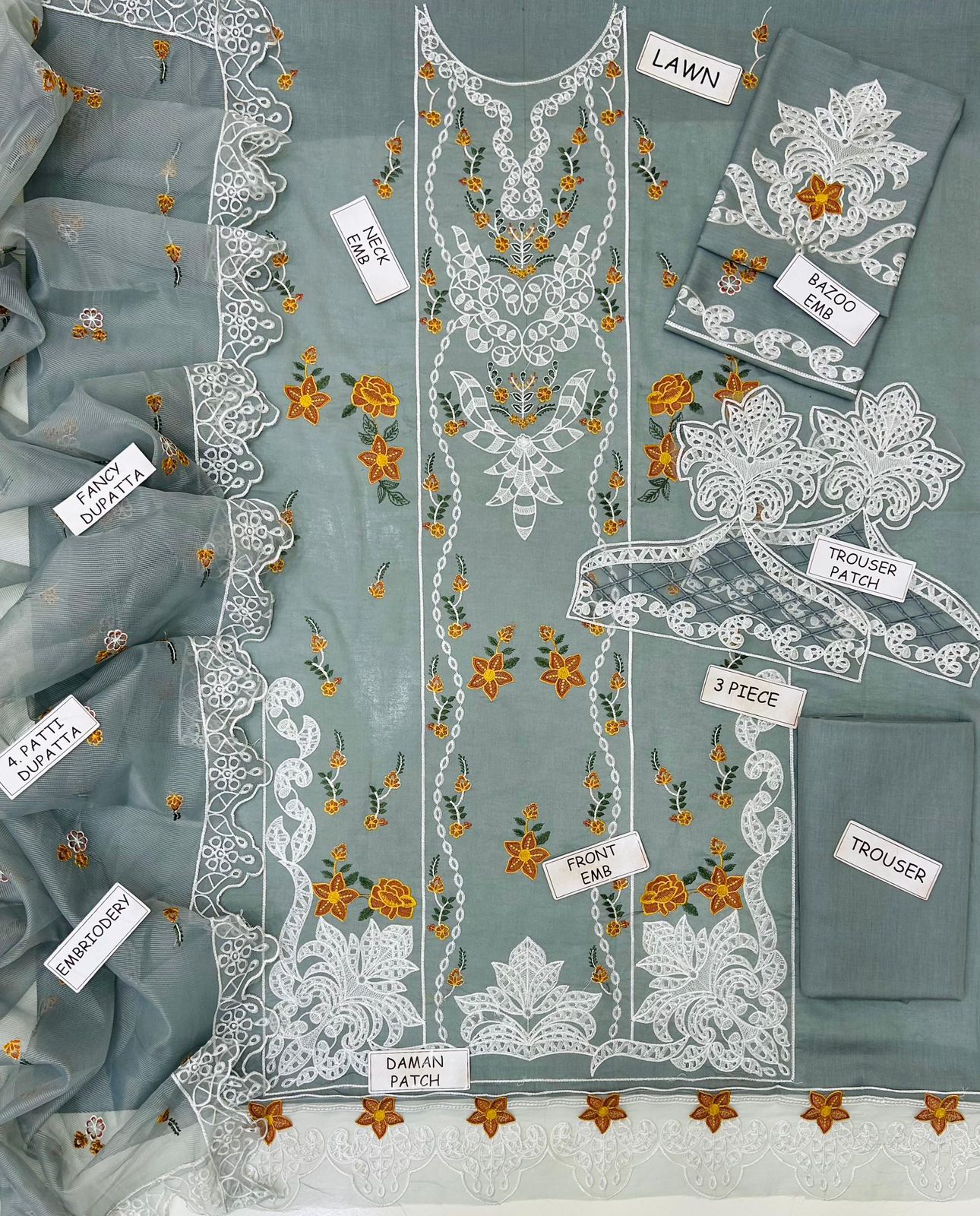 Aneela Lawn Embroidered 3 Piece | AN136