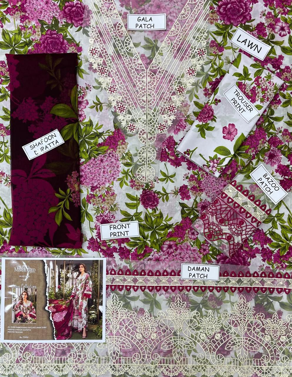 Maria B Lawn Embroidered 3 Piece | MB131