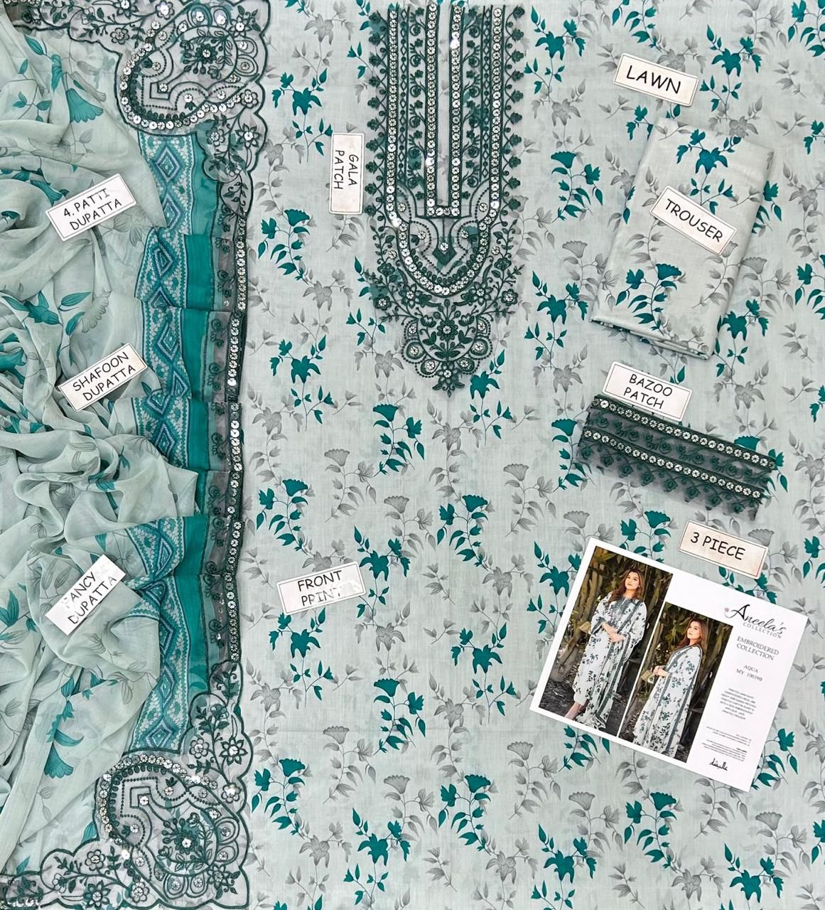Aneela Lawn Embroidered 3 Piece | AN140
