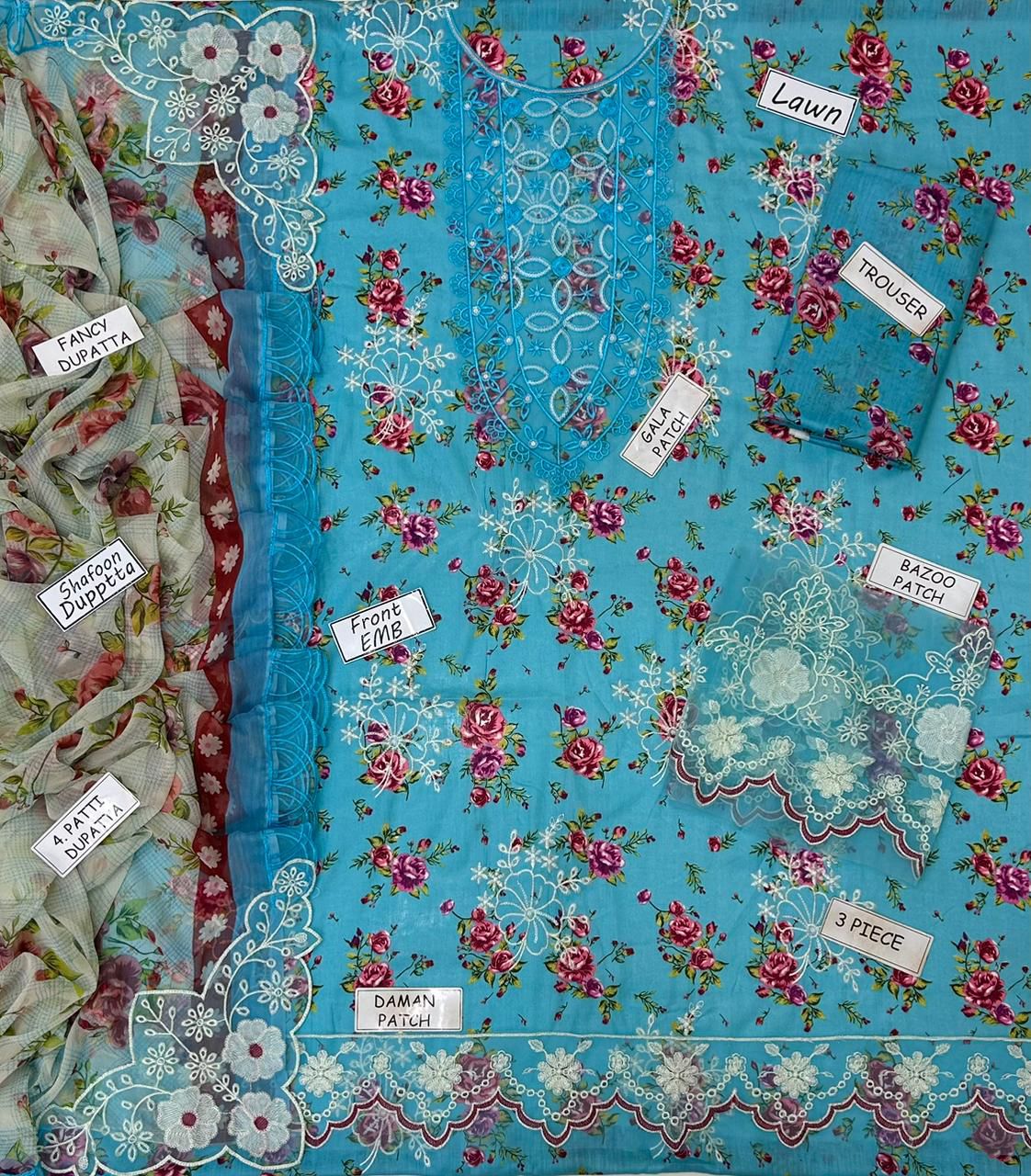 Aneela Lawn Embroidered 3 Piece | AN145