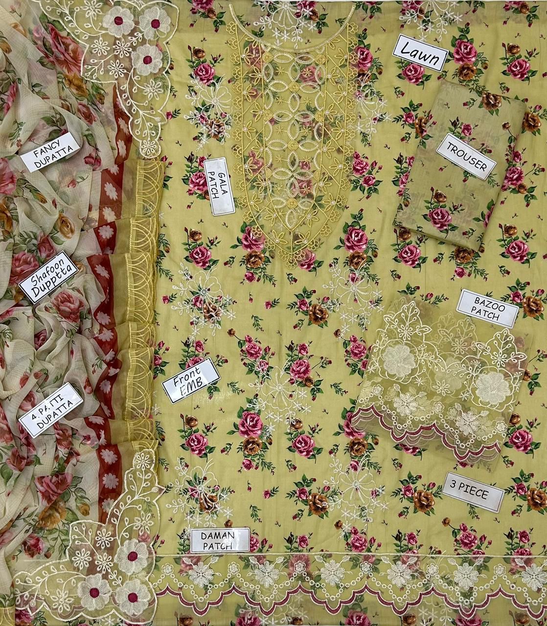 Aneela Lawn Embroidered 3 Piece | AN144