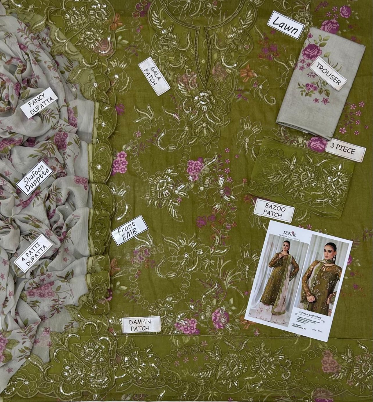 Iznik Lawn Embroidered 3 Piece | IZ118