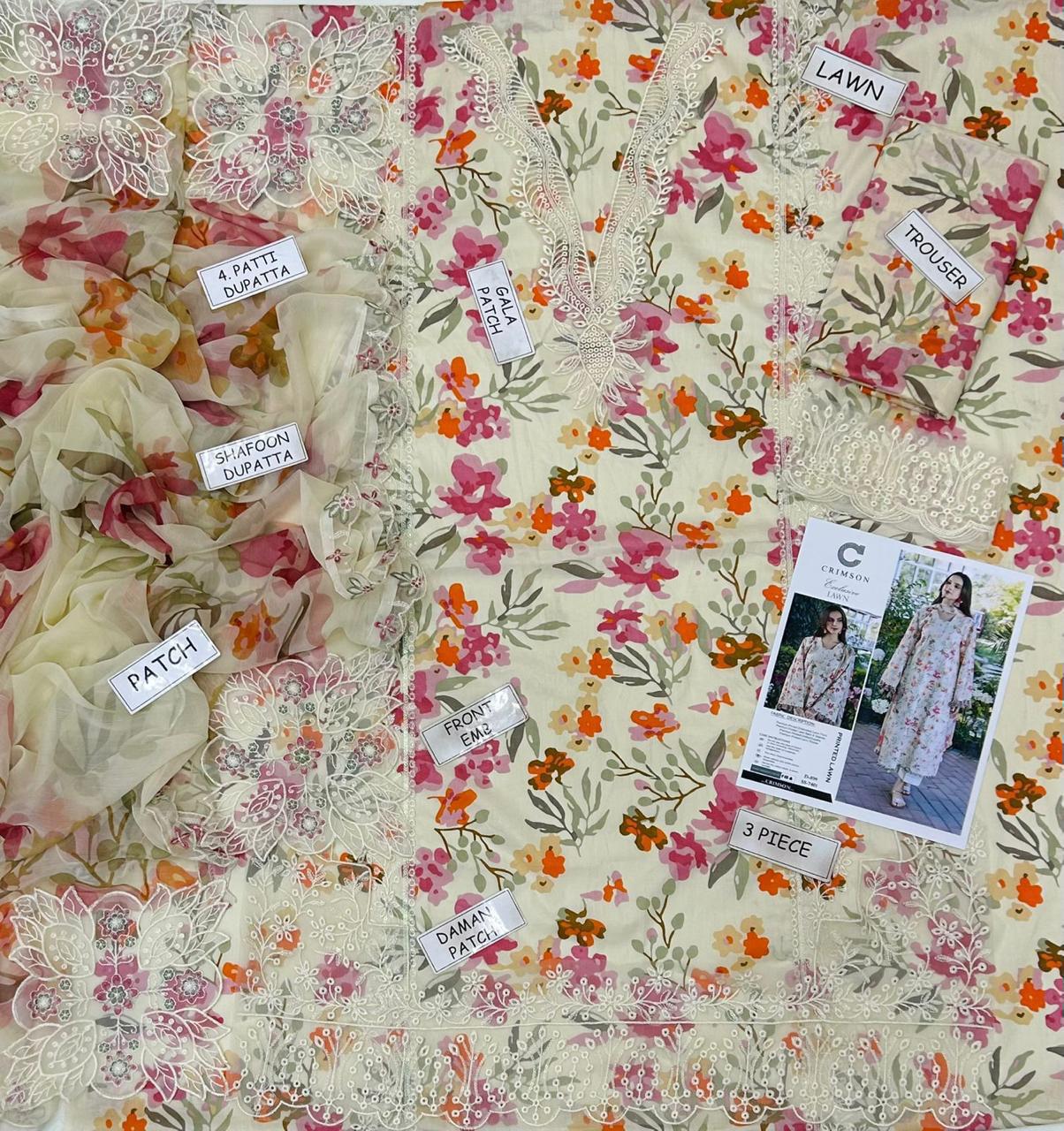 Crimson Lawn Embroidered 3 Piece | CR115