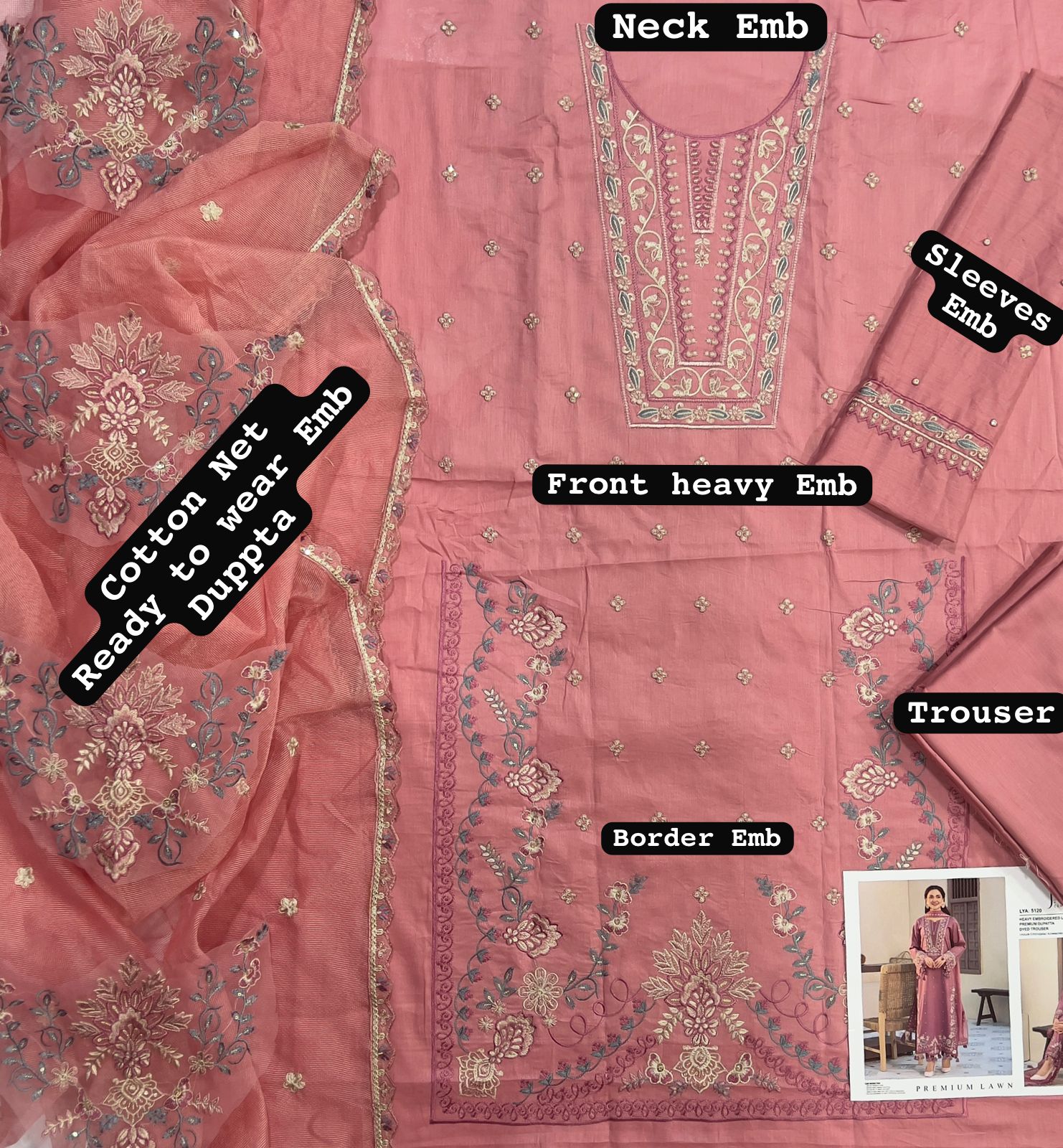 Jade Lawn Embroidered 3 Piece | JD100