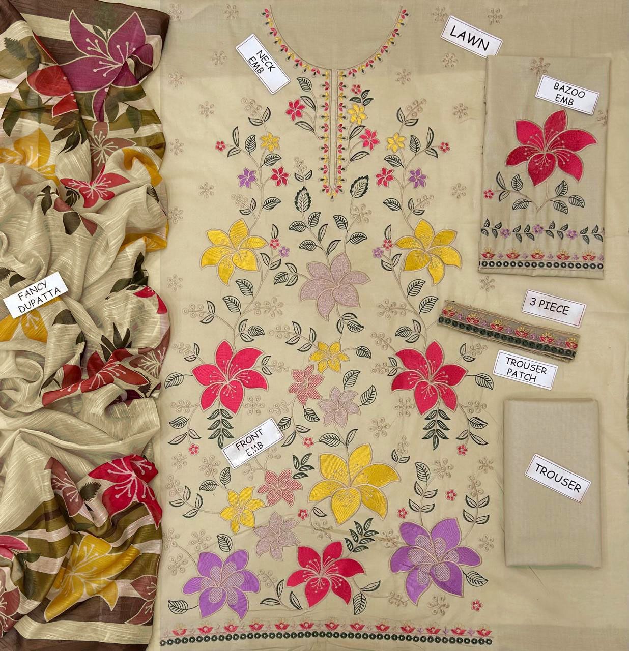 Aneela Lawn Embroidered 3 Piece | AN152