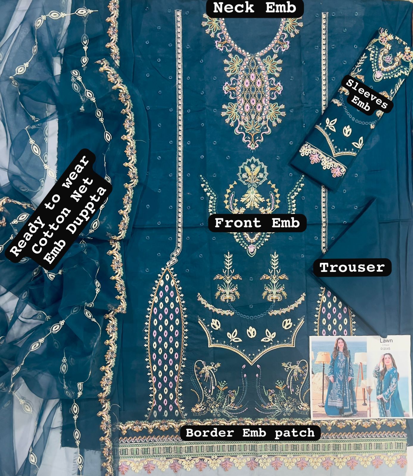 Qalamkar Lawn Embroidered 3 Piece | QR310