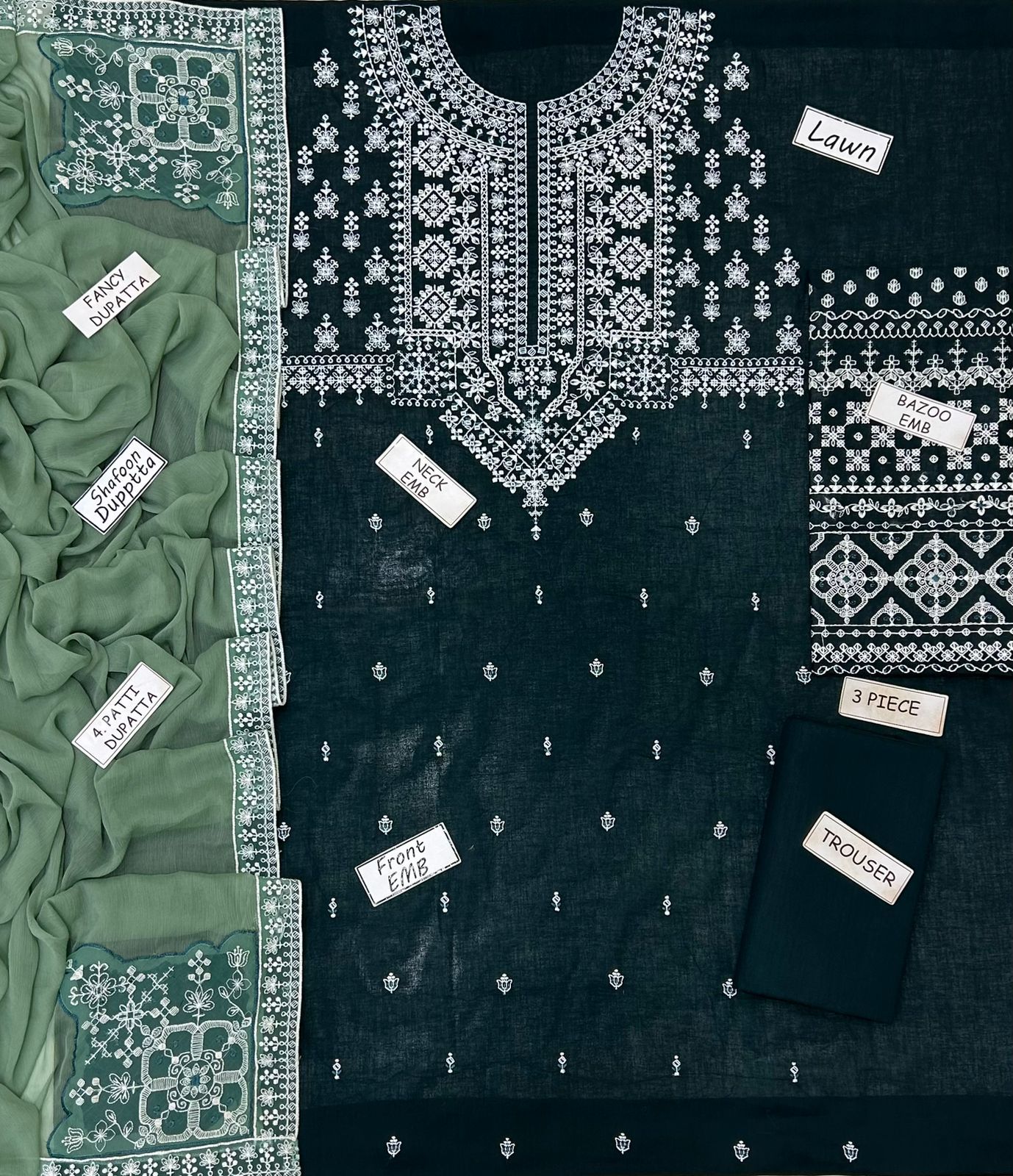 Hussain Rehar Lawn Embroidered 3 Piece | HR101