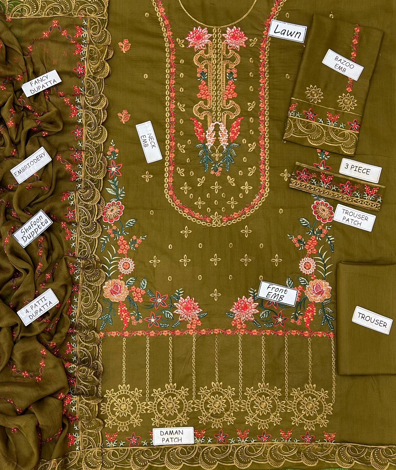 Hussain Rehar Lawn Embroidered 3 Piece | HR102