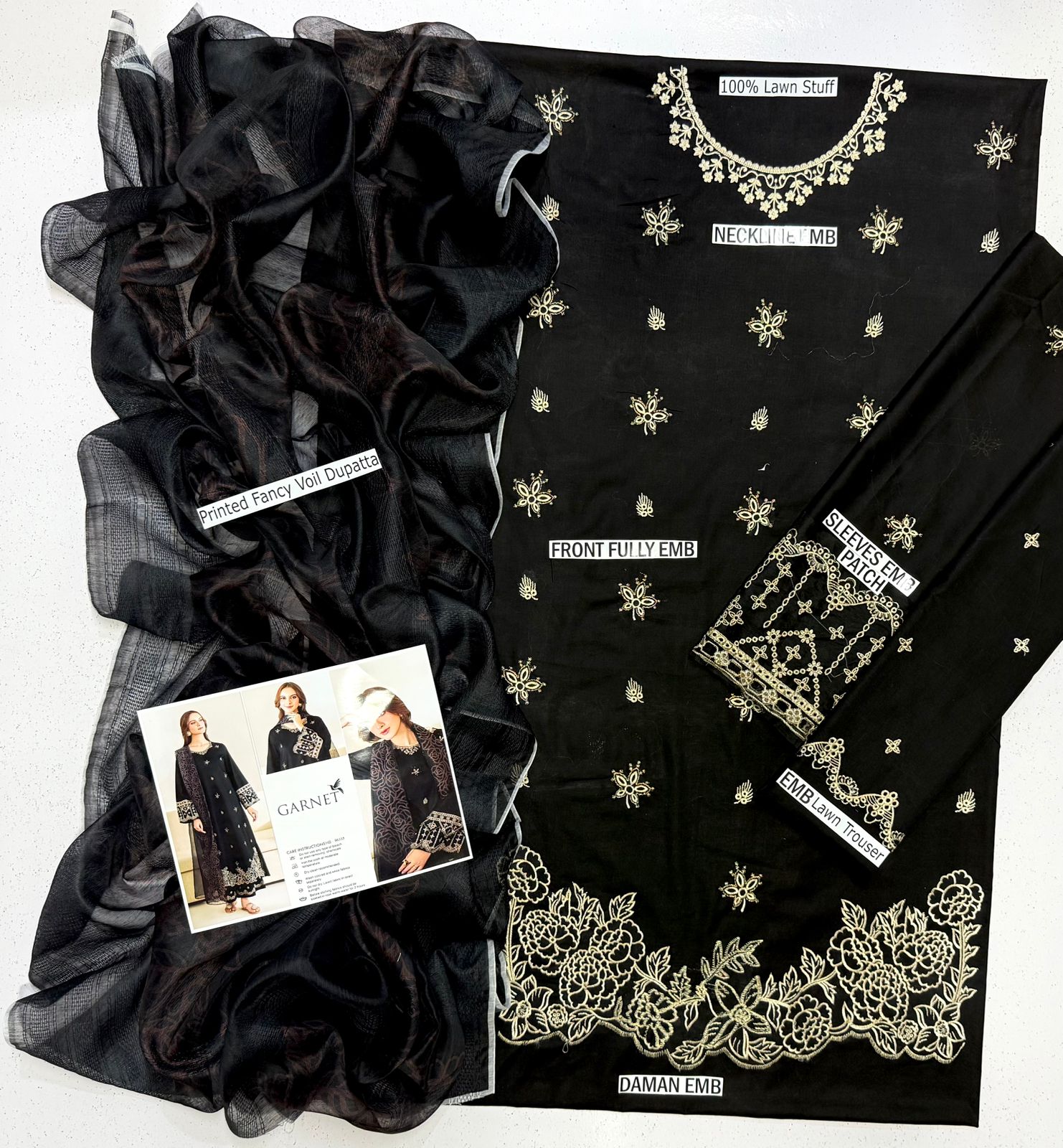 Garnet Lawn Embroidered 3 Piece | GT112