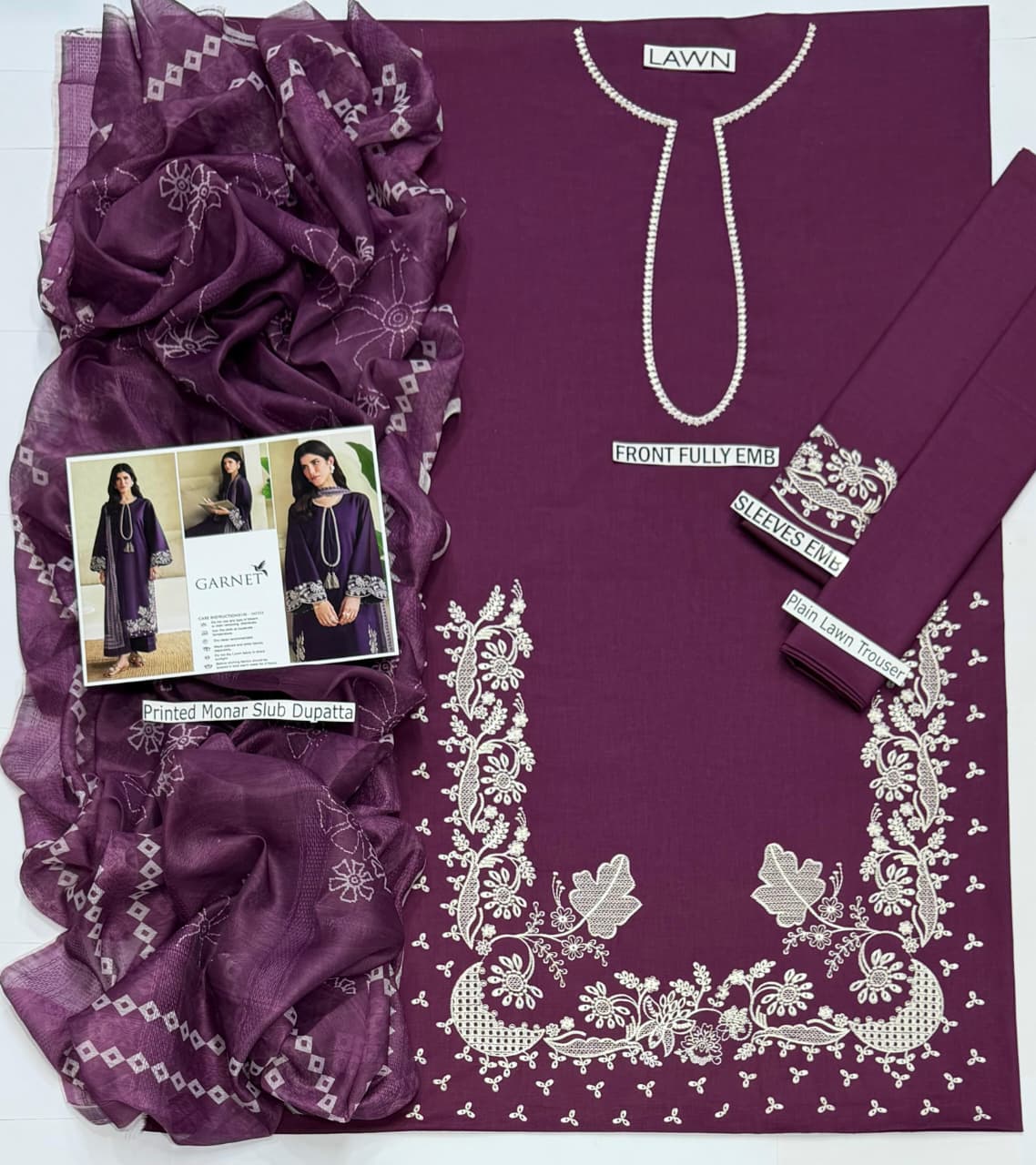 Garnet Lawn Embroidered 3 Piece | GT110