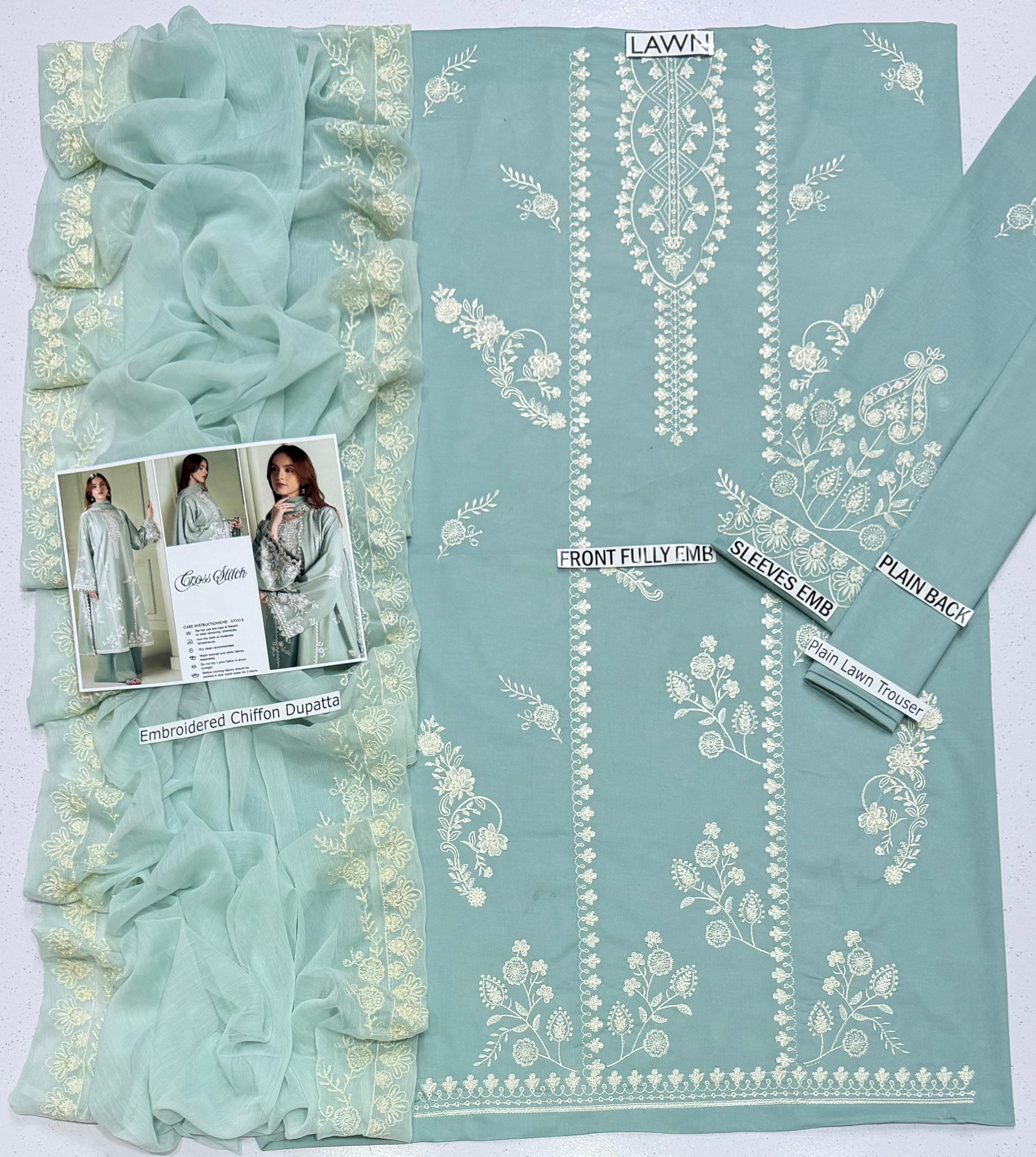 Cross Stitch Lawn Embroidered 3 Piece | CS117