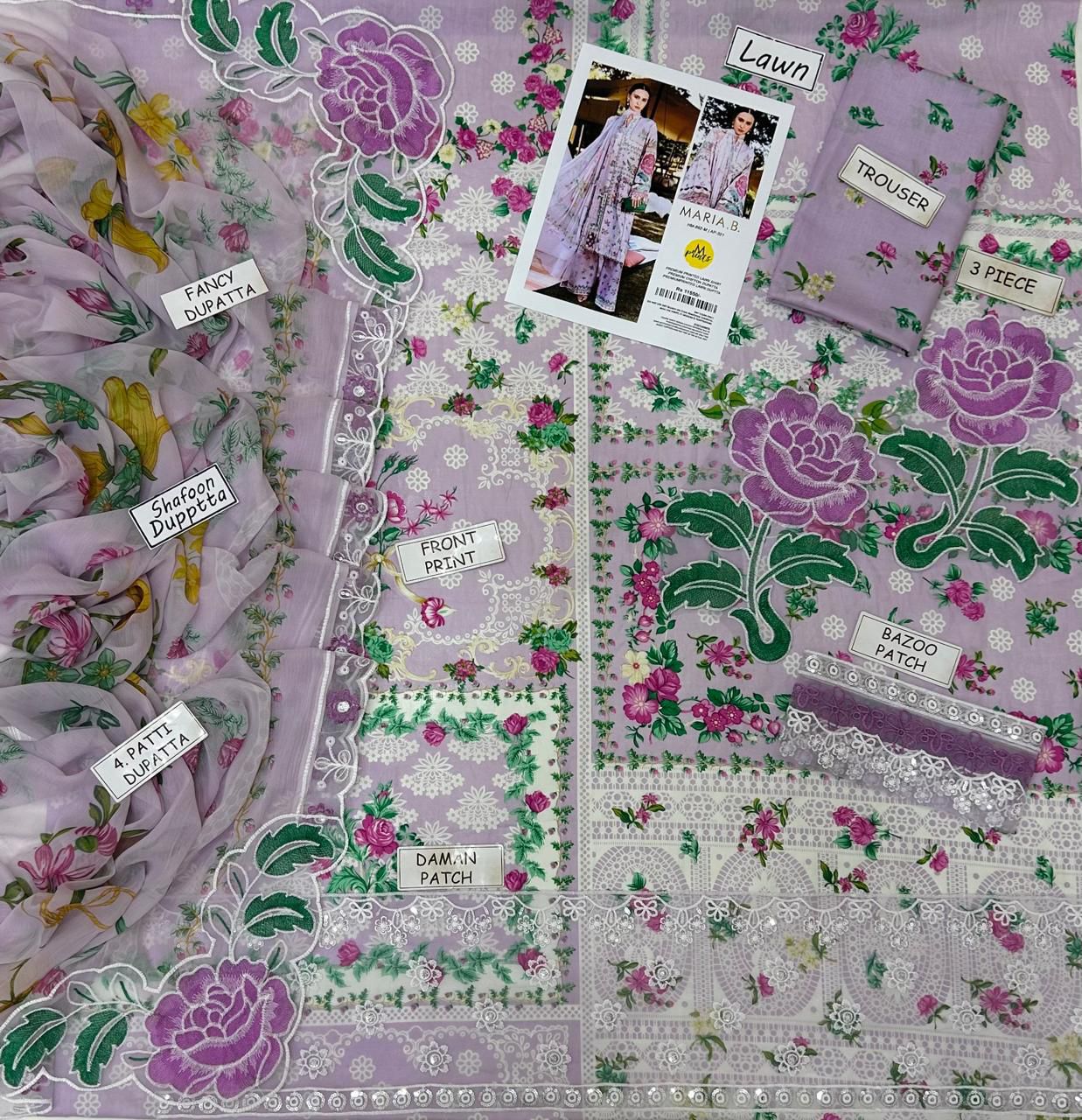 Maria B Lawn Embroidered 3 Piece | MB159