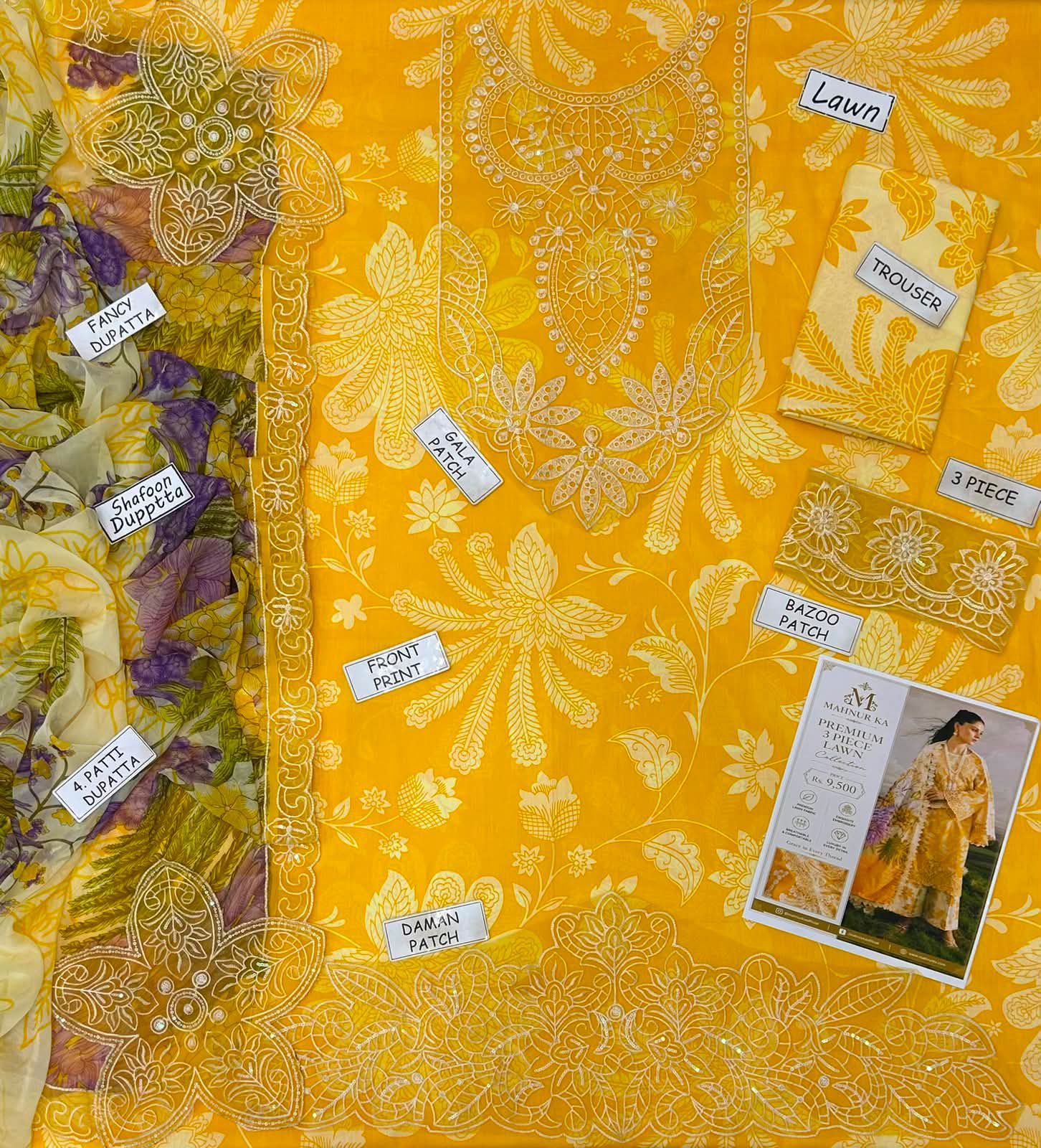 Mahnur Lawn Embroidered 3 Piece | UR100