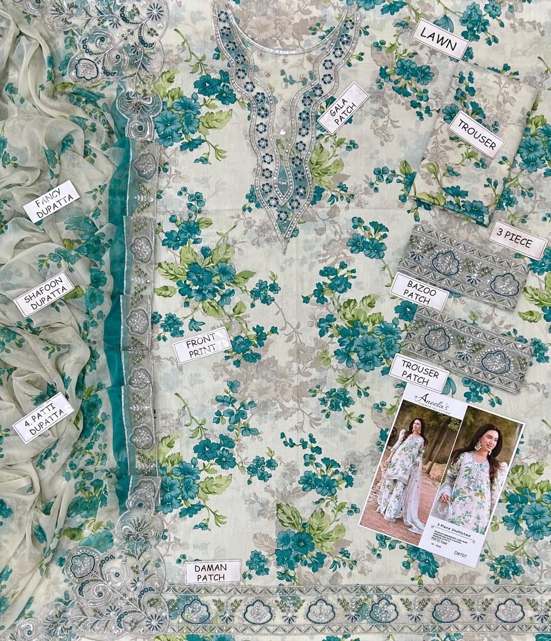 Aneela Lawn Embroidered 3 Piece | AN167