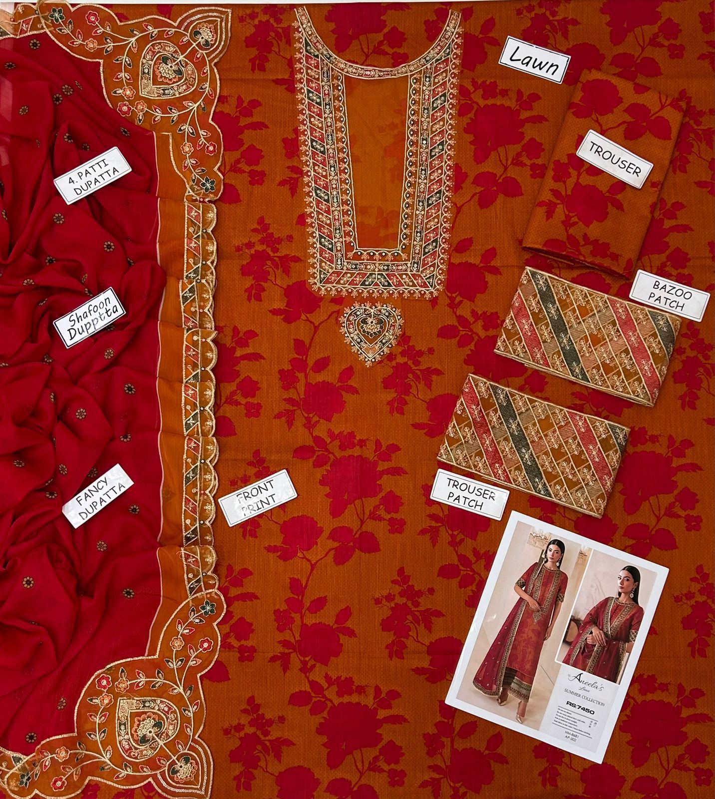 Aneela Lawn Embroidered 3 Piece | AN166