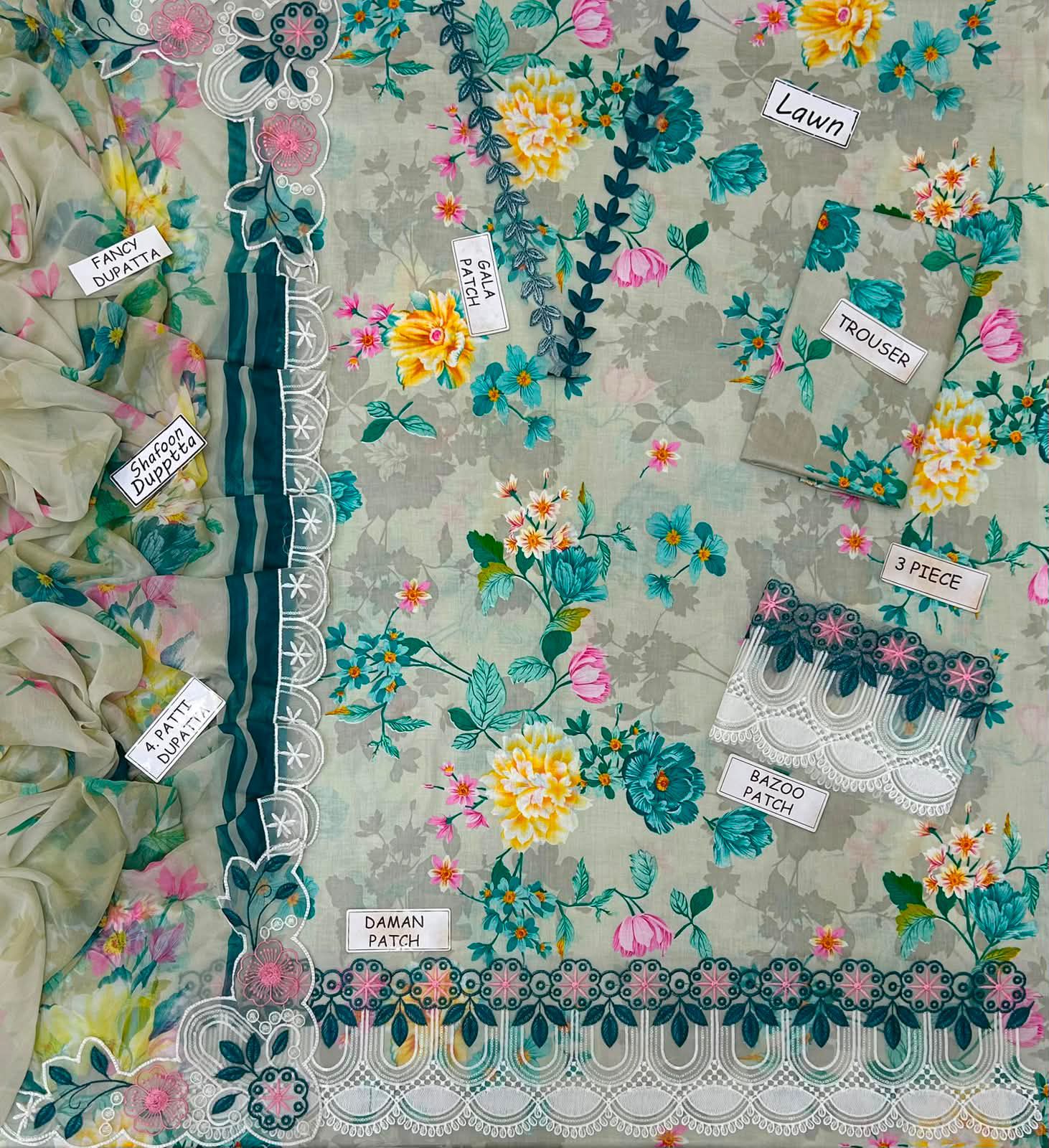 Aneela Lawn Embroidered 3 Piece | AN165