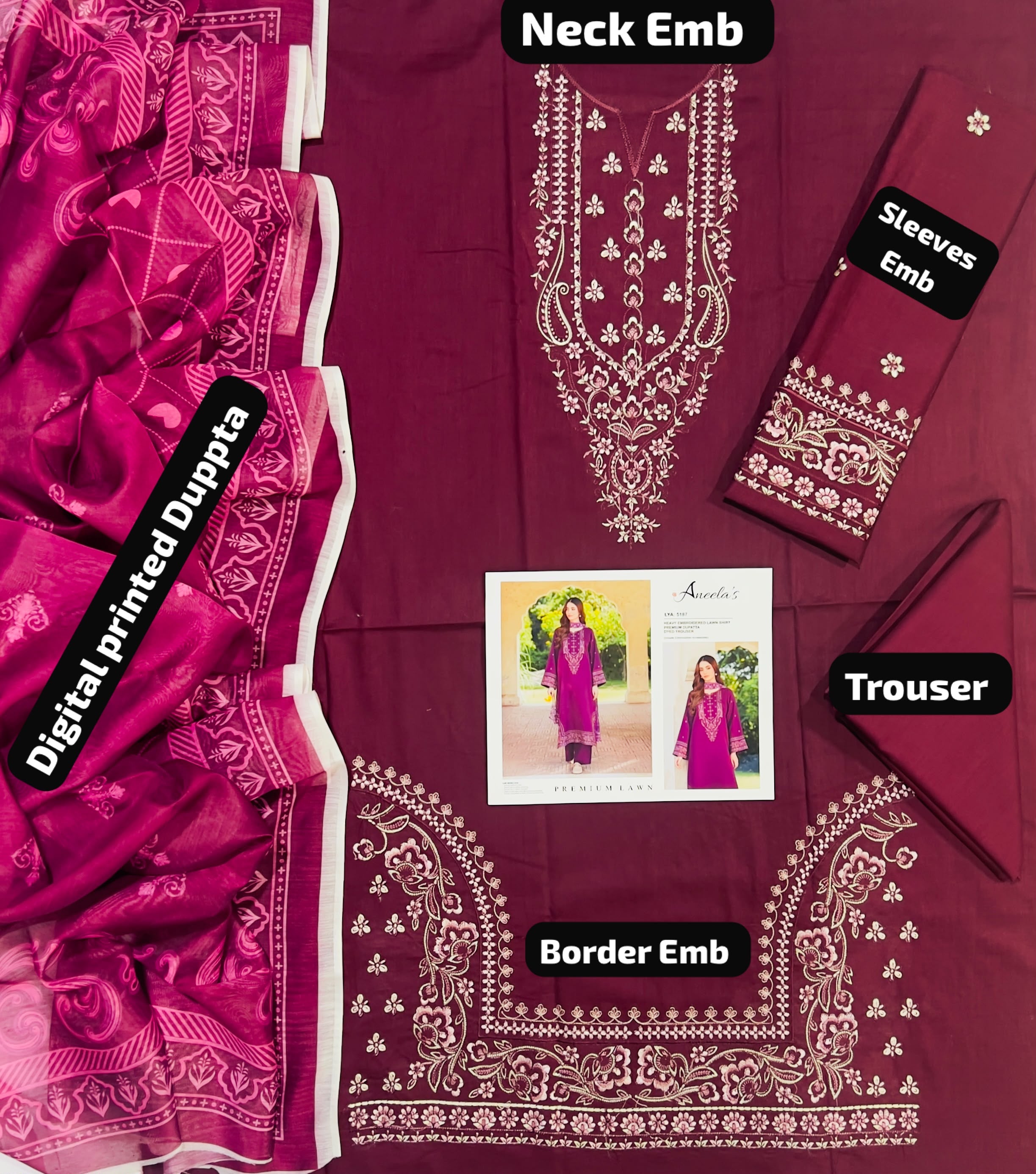 Aneela Lawn Embroidered 3 Piece | AN162