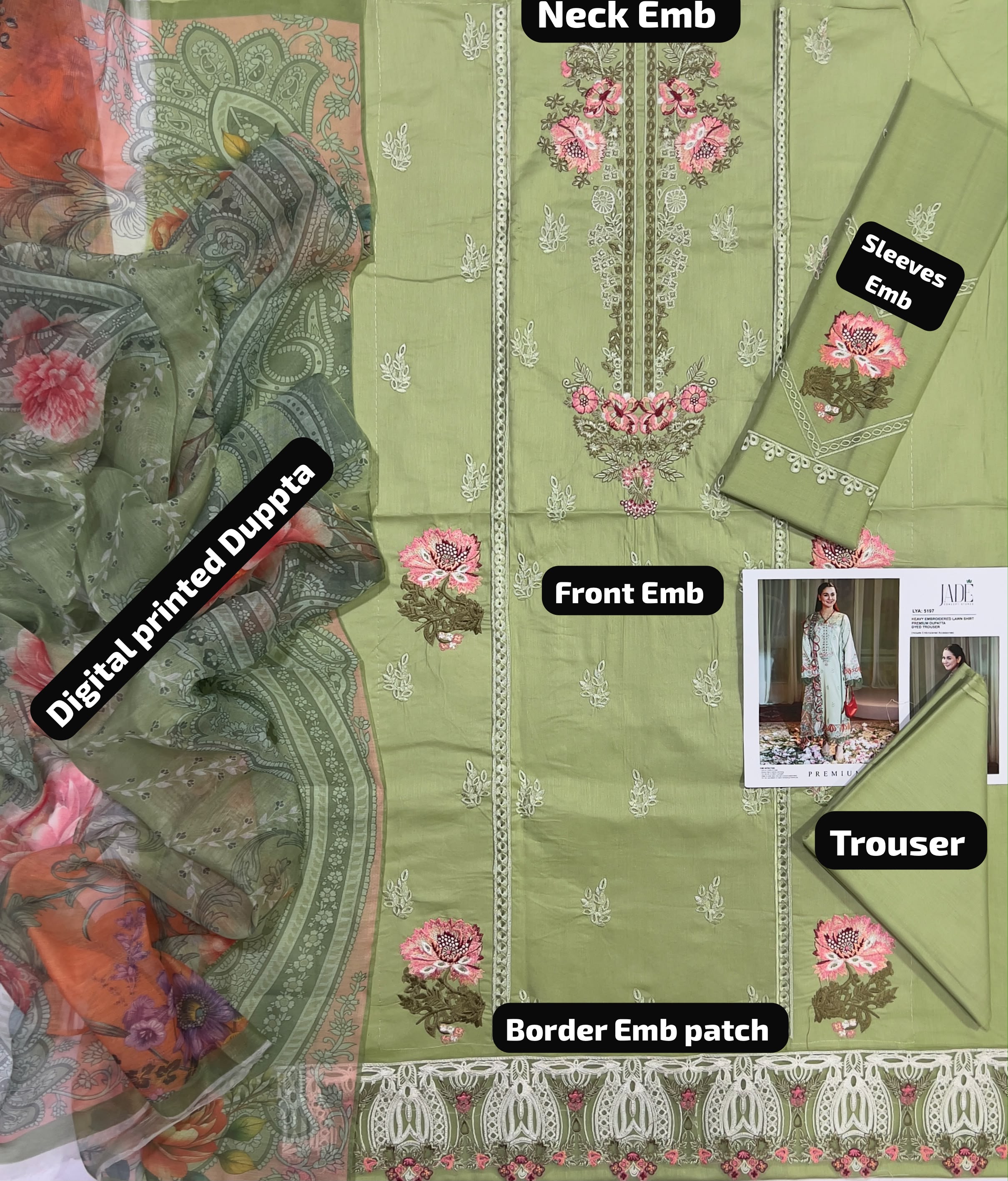 Jade Lawn Embroidered 3 Piece | JD102