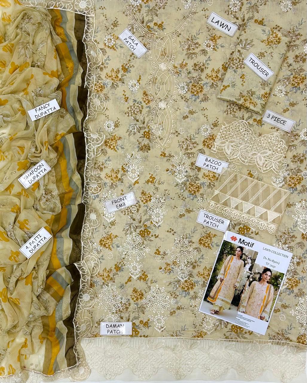 Motif Lawn Embroidered 3 Piece | MF300