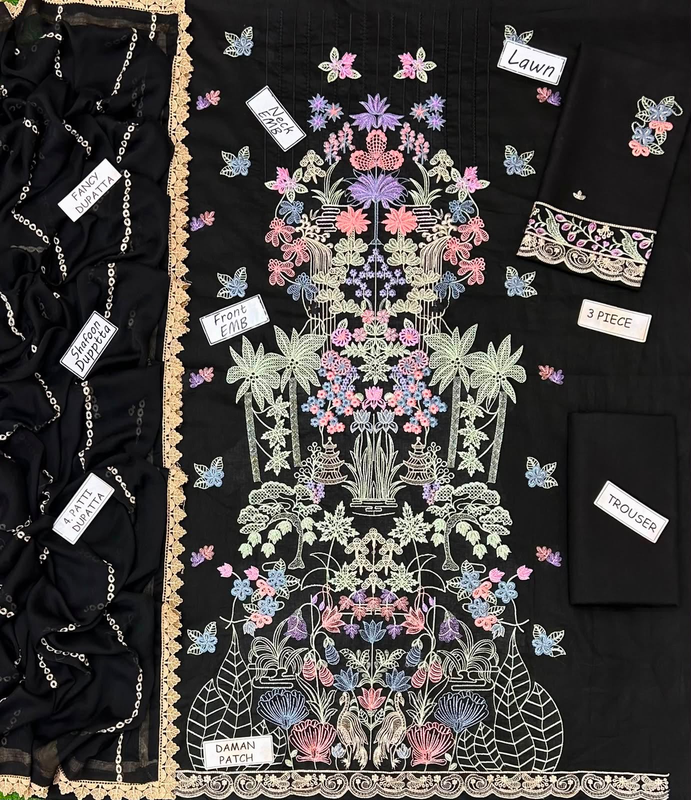 Maria B Lawn Embroidered 3 Piece | MB183