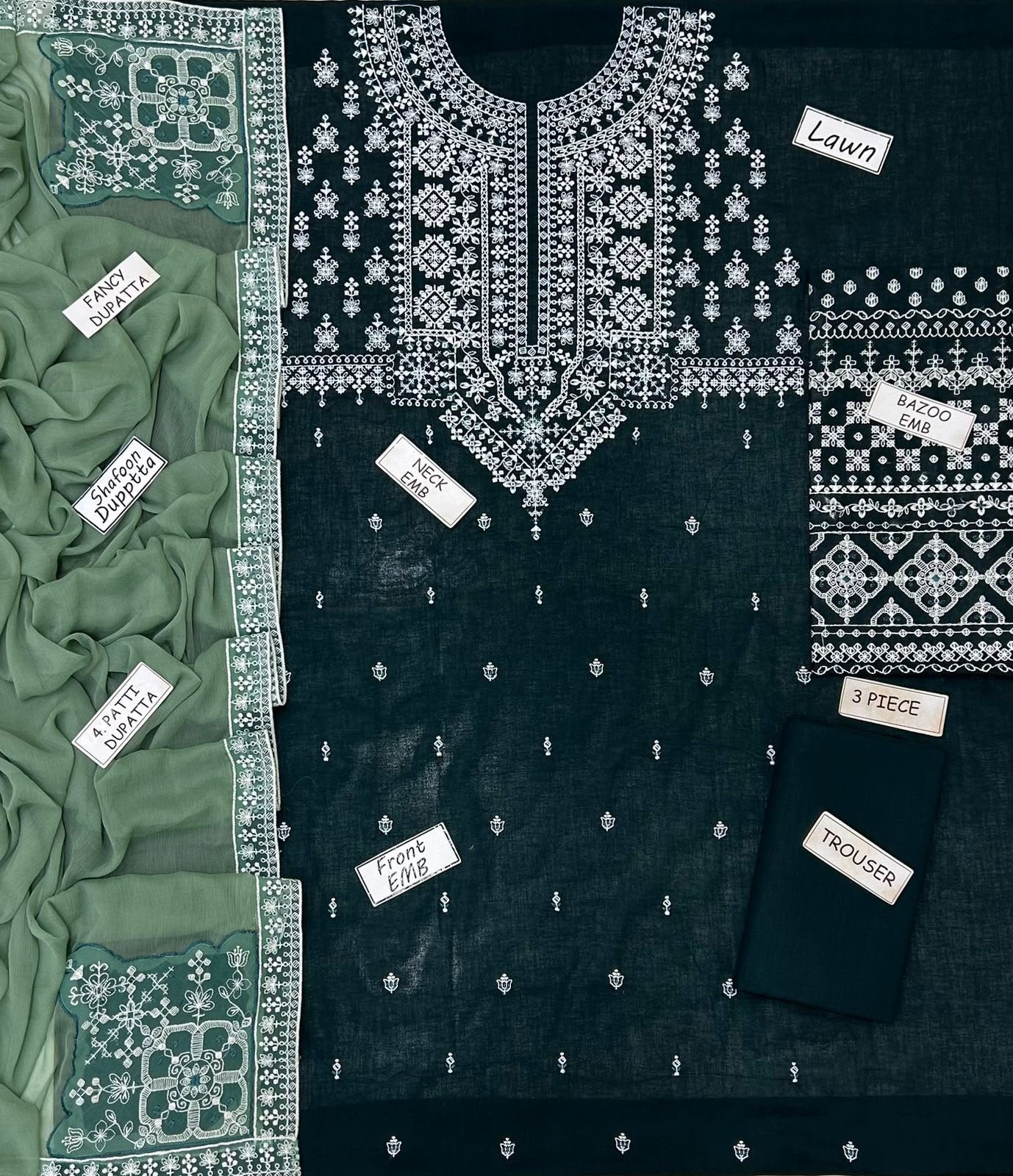 Hussain Rehar Lawn Embroidered 3 Piece | HR106