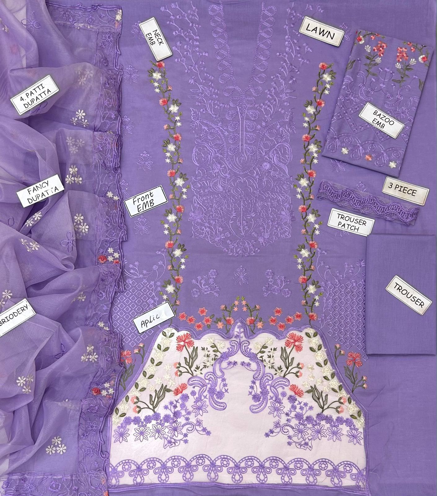 Elaf Lawn Embroidered 3 Piece | EF400